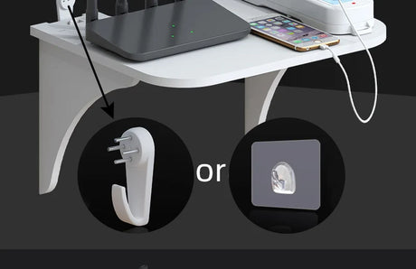 Carvallo Organizer | Svävande väggställ utan borrning | Dold hållare för WLAN-router, TV-låda & tillbehör | PVC, Vit | 30 × 15 × 12 cm Carvallo