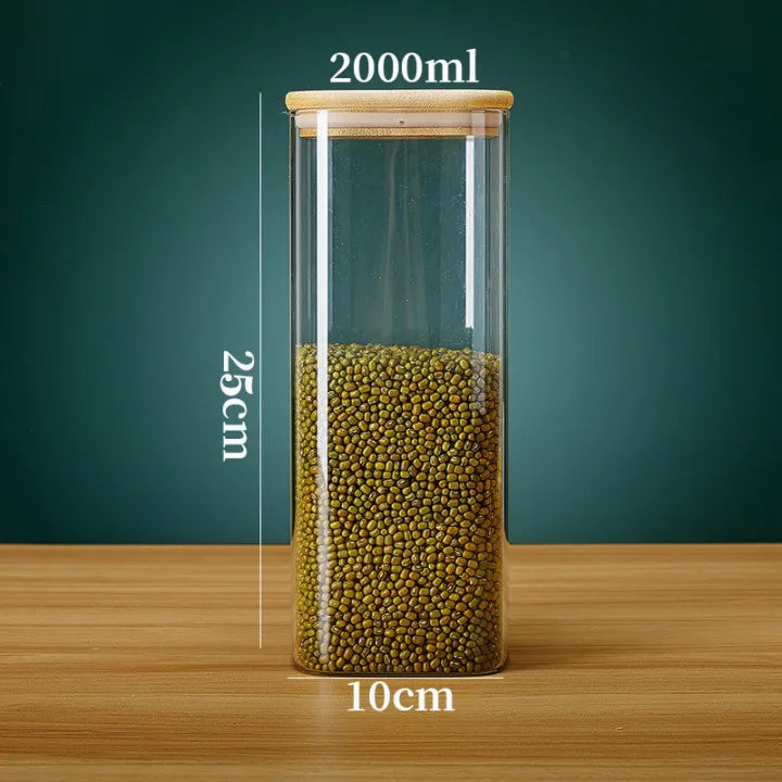 Carvallo ClaryCasa PureStore | Fyrkantig glas med bambulock | 800–2500 ml | Lufttät köksbehållare för livsmedel & organisation Carvallo