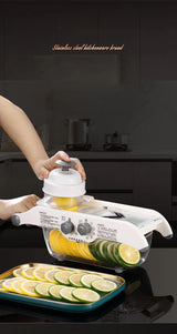 Carvallo Multifunktionell Grönsaksskärare med Uppsamlingbehållare | Citronrivare & Hyvel för Frukt, Potatis & Morötter | Justerbar Blad & Fingerskydd Carvallo