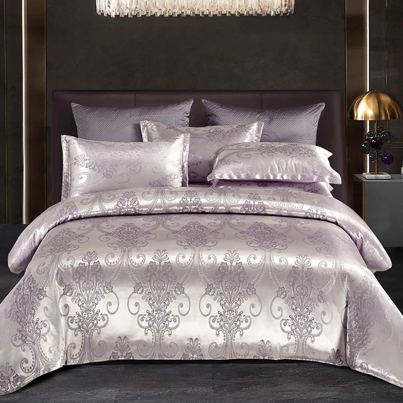 Wostar Satijn Rayon Jacquard Påslakan 220x240 Sommarluxus Dubbelsäng Duntäcke Sängkläder Set Carvallo