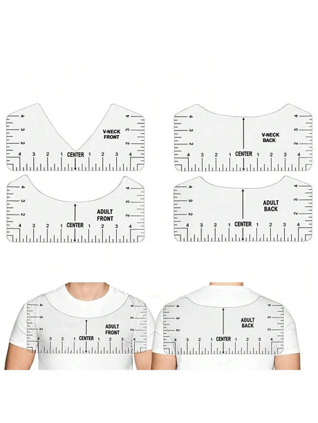 Carvallo T-Shirt Justeringslinjaler i set | 4/8 styck | Flexibelt PVC-mätsverktyg för textiltryck & sömnadsarbeten | För vuxna & barnstorlekar Carvallo