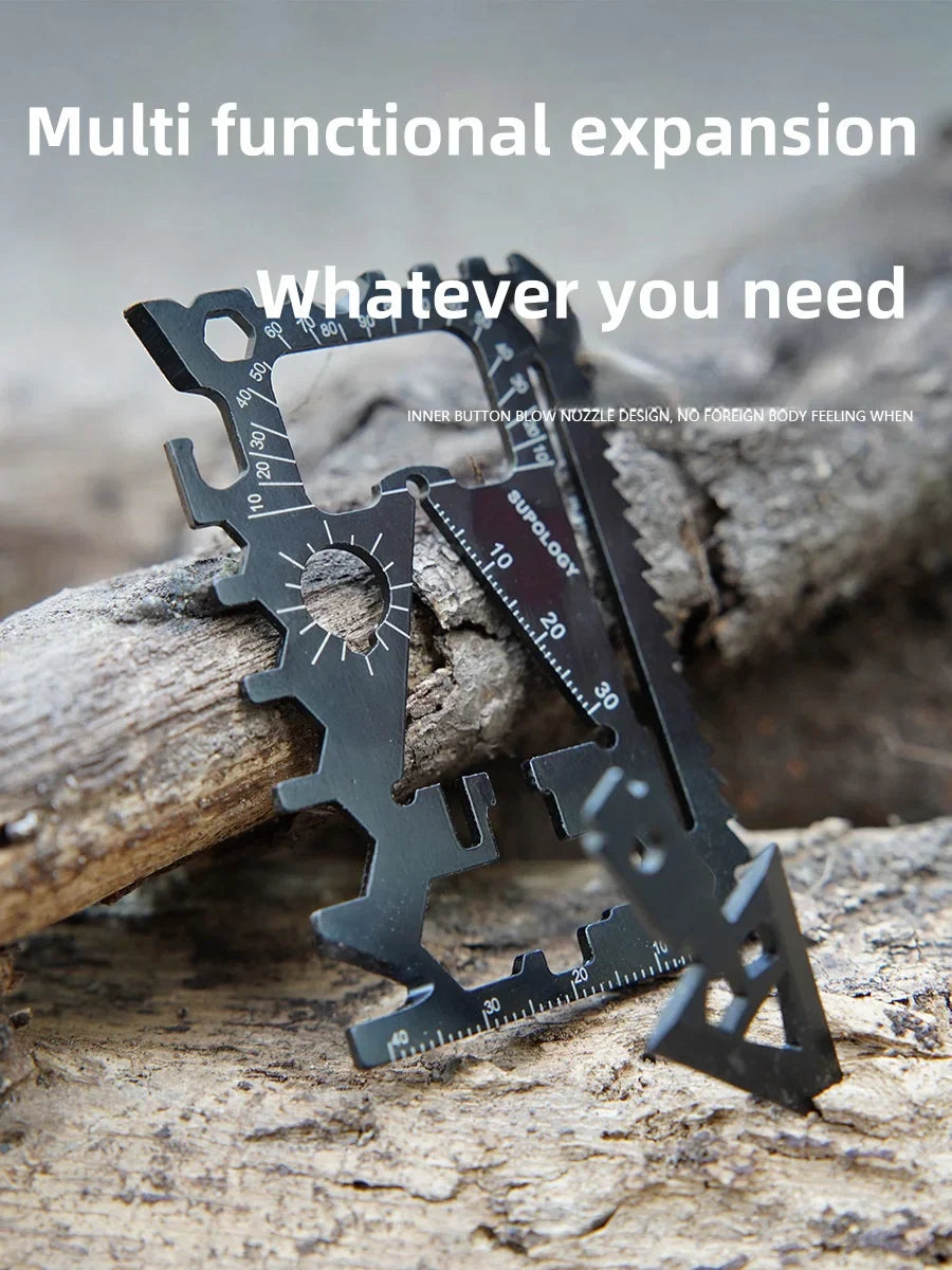 Carvallo Pro 18-i-1 Multifunktions Survival-Tool | Kompakt Utomhuskort med Kniv | 8,5 × 5,2 cm | Rostfritt Stål Carvallo