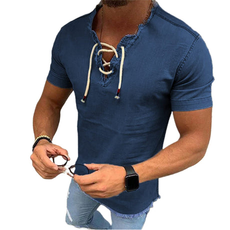 T-shirt med snörning för män-Clothes for Men-Hemnix-Mörkblå-M-Hemnix