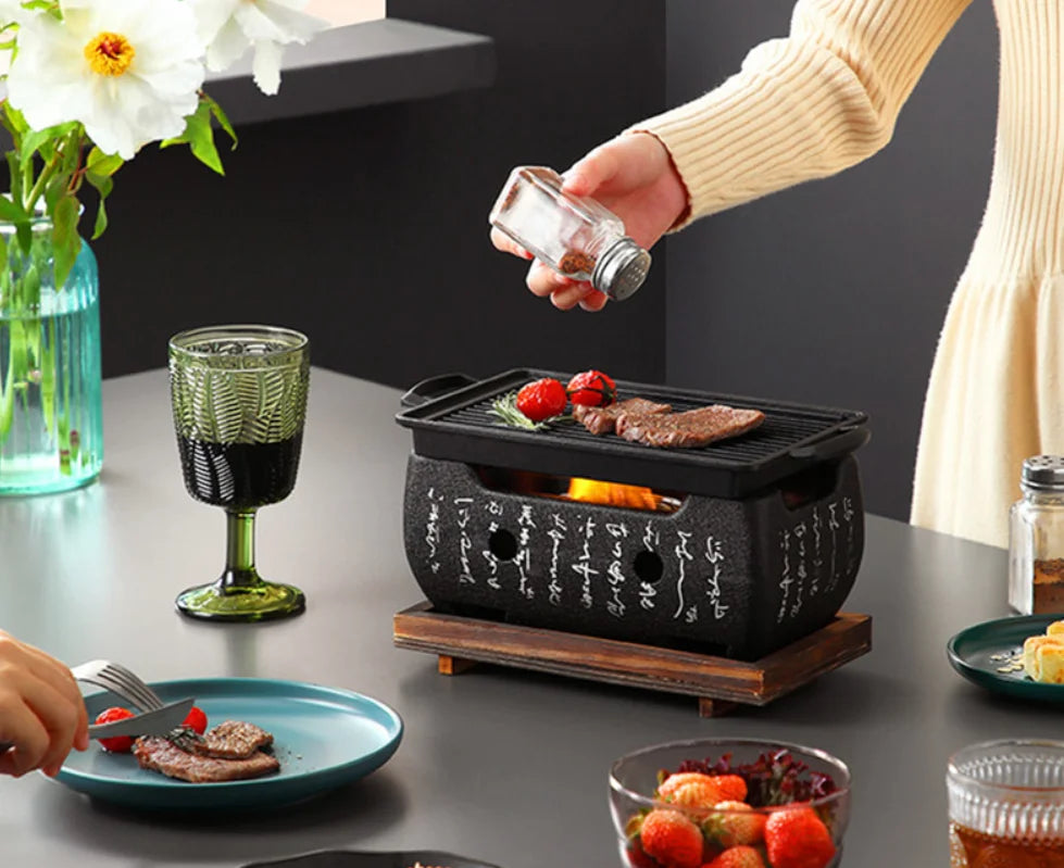 Carvallo Bärbar Kolgrill | Koreansk Bordgrill för Utomhus & Hem | Återanvändbar & Kompakt | Ideal för BBQ & Camping Carvallo