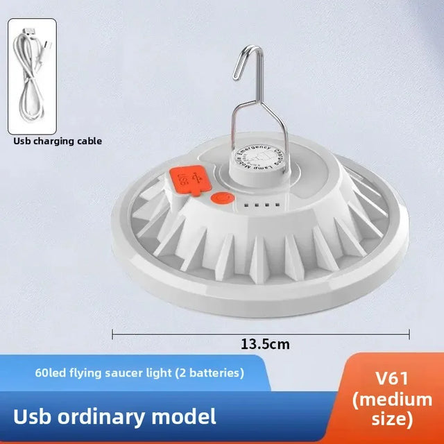 Carvallo Solar UFO-Campinglampa | Med fjärrkontroll | Uppladdningsbar & Bärbar | För utomhus, nödsituationer & nattmarknader Carvallo