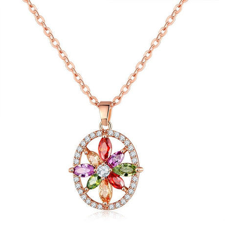 Skimrande Zircon Floral Halsband-Jewelry for women-bellasverige-8 kronblad blomma hängande-Hemnix