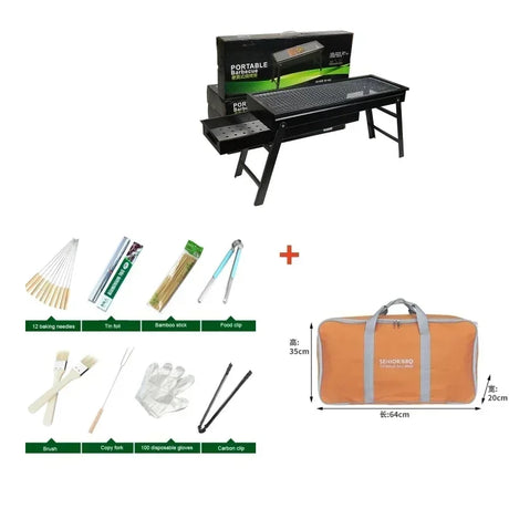 Carvallo Pro Fällbar Kolgrill | Bärbar & stabil | För utomhus, camping & picknick | 60 × 20 × 31,5 cm Carvallo