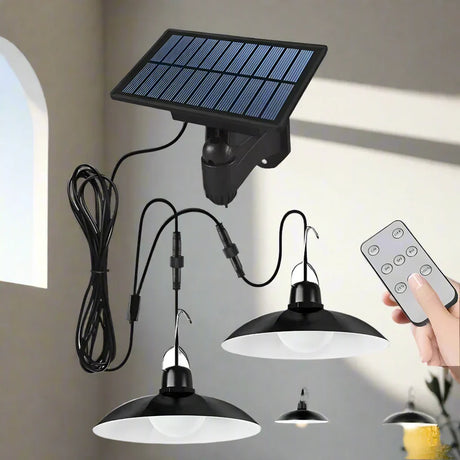 Royelux Solar Pendant Light – Dual-Head LED Kromring med fjärrkontroll Carvallo