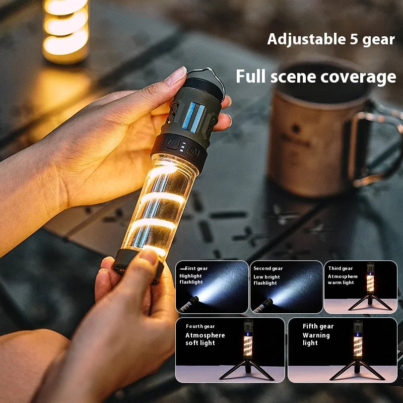 Carvallo Trek+ Campinglampa med myggskydd | Uppladdningsbar, LED-ficklampa & stativ | 5 ljuslägen & powerbank-funktion – IP44 Carvallo