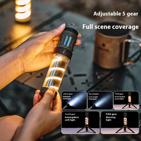 Carvallo Trek+ Campinglampa med myggskydd | Uppladdningsbar, LED-ficklampa & stativ | 5 ljuslägen & powerbank-funktion – IP44 Carvallo