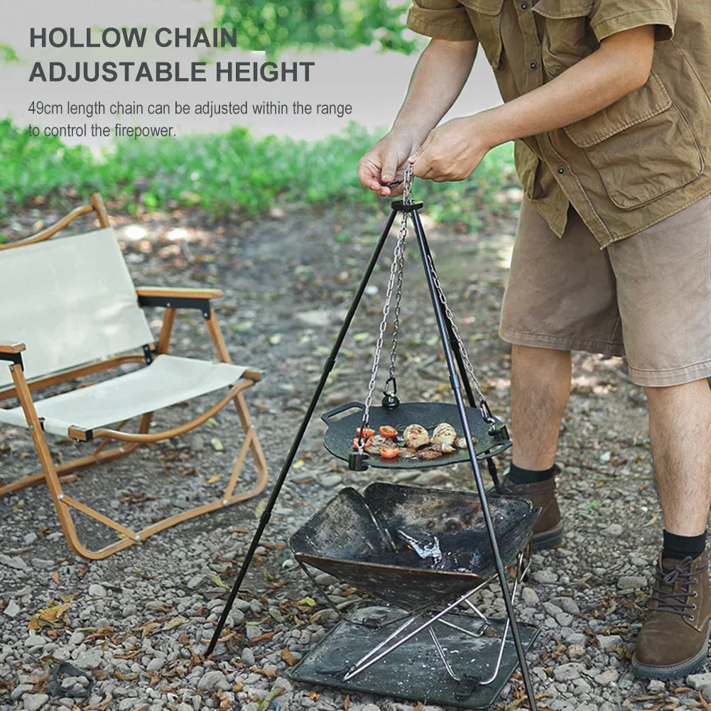 Carvallo-Grillgestell FireTrek TripodFlex | Höjdjusterbar & hopfällbar | Med kedja & väska | För utomhus & camping | 60 cm kedjelängd Carvallo