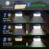 Carvallo 197 Solar Vägglampor Set | 2 stycken | 197 LEDs | 3 lägen | IP65 Vattentålig | Rörelsesensor | Utomhusbelysning för Trädgård, Gård & Terrass Carvallo