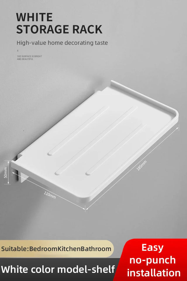 Carvallo DuschLine Duschablage Svart | Vägghylla i ABS-plast | Utan borrning | Med mobilhållare | Modernt bad-organisationstalanger Carvallo