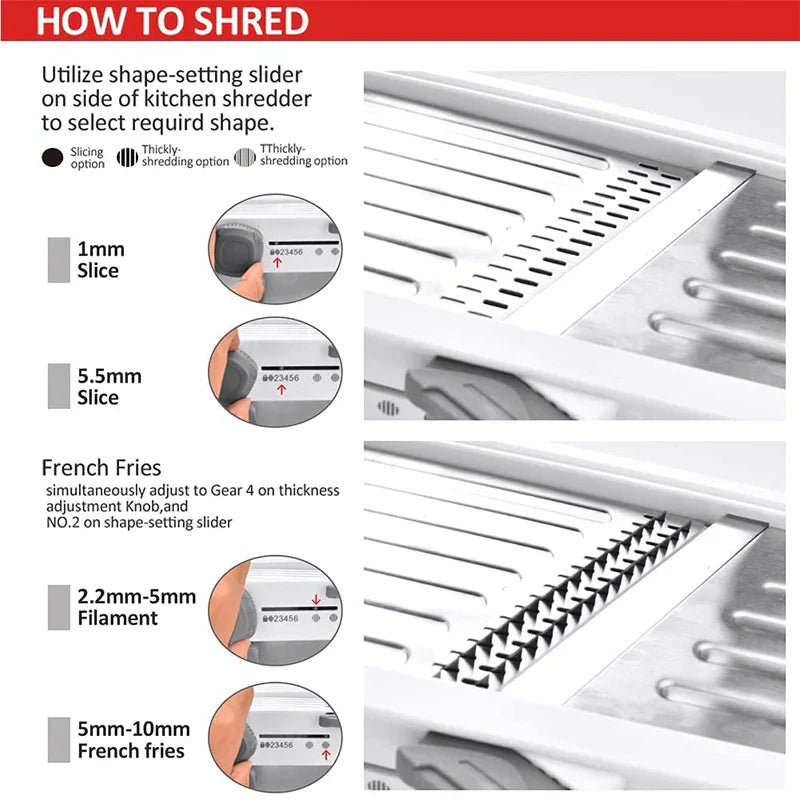 Carvallo 18-i-1 Mandolin Grönsaksskärare | Justerbar & Rostfri stålklingor | För skivor, remsor & Julienne | Säkert & Mångsidigt Carvallo