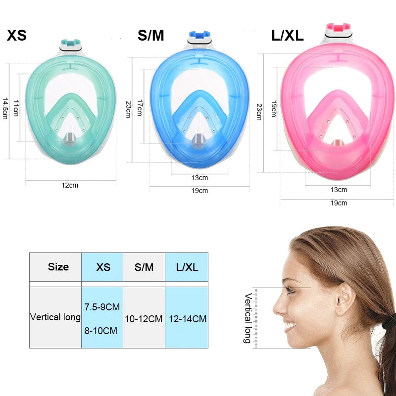 Carvallo Snorkelmask Helansikte | 180° Panorama View | Anti-dimma & läcksäker | För barn, ungdomar & vuxna Carvallo