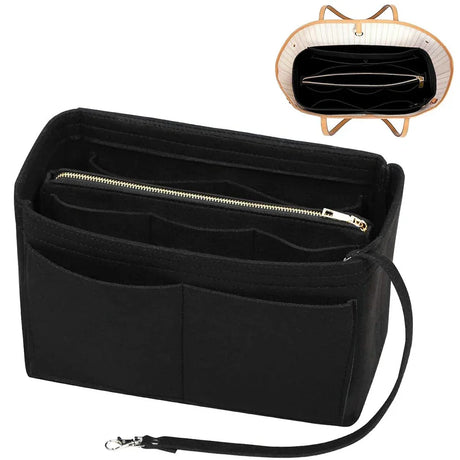 Carvallo Organizer Inlay | Filzinsats med dragkedja | 15 fack & nyckelband | För handväskor & shoppare Carvallo