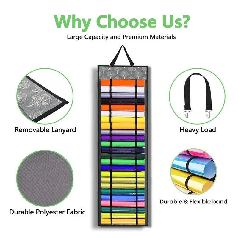 Carvallo Keeper Vinyl-rullehållare med 48 fack | Hängande organizer för pysselrum & verkstad | Platsbesparande förvaring | 33 × 113 cm Carvallo