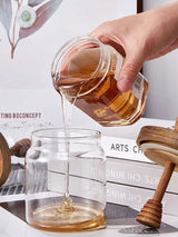 Carvallo Honungsglas med trälock & rörpinne | Lufttät förvaringsbehållare av glas | Transparent honungsbehållare för kök & frukostbord Carvallo