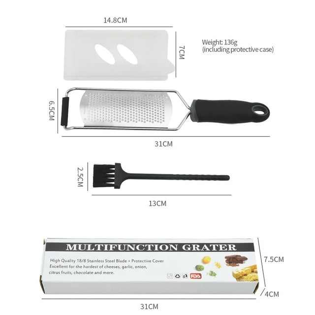 Carvallo ZestPro Multifunktionell Rostfri Rive med Handtag | Ost-, Citron-, Choklad- & Grönsaksrivare | Platt Köksrensare med Finger-skydd Carvallo