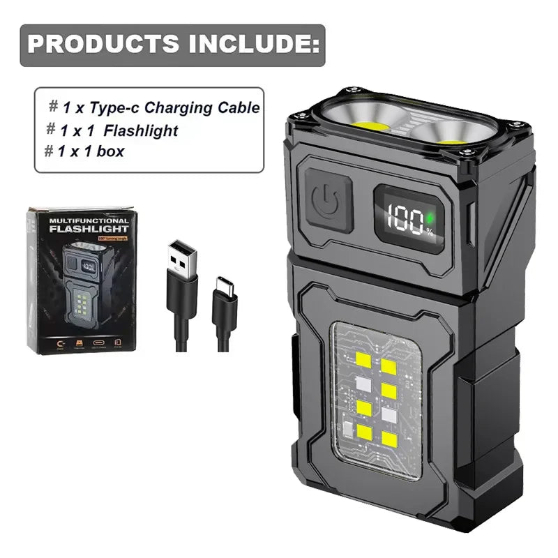 Carvallo Mini-LED-ficklampa med magnetfot & powerbank-funktion | USB-C laddningsbar | COB-nödbelysning för camping & utomhus Carvallo