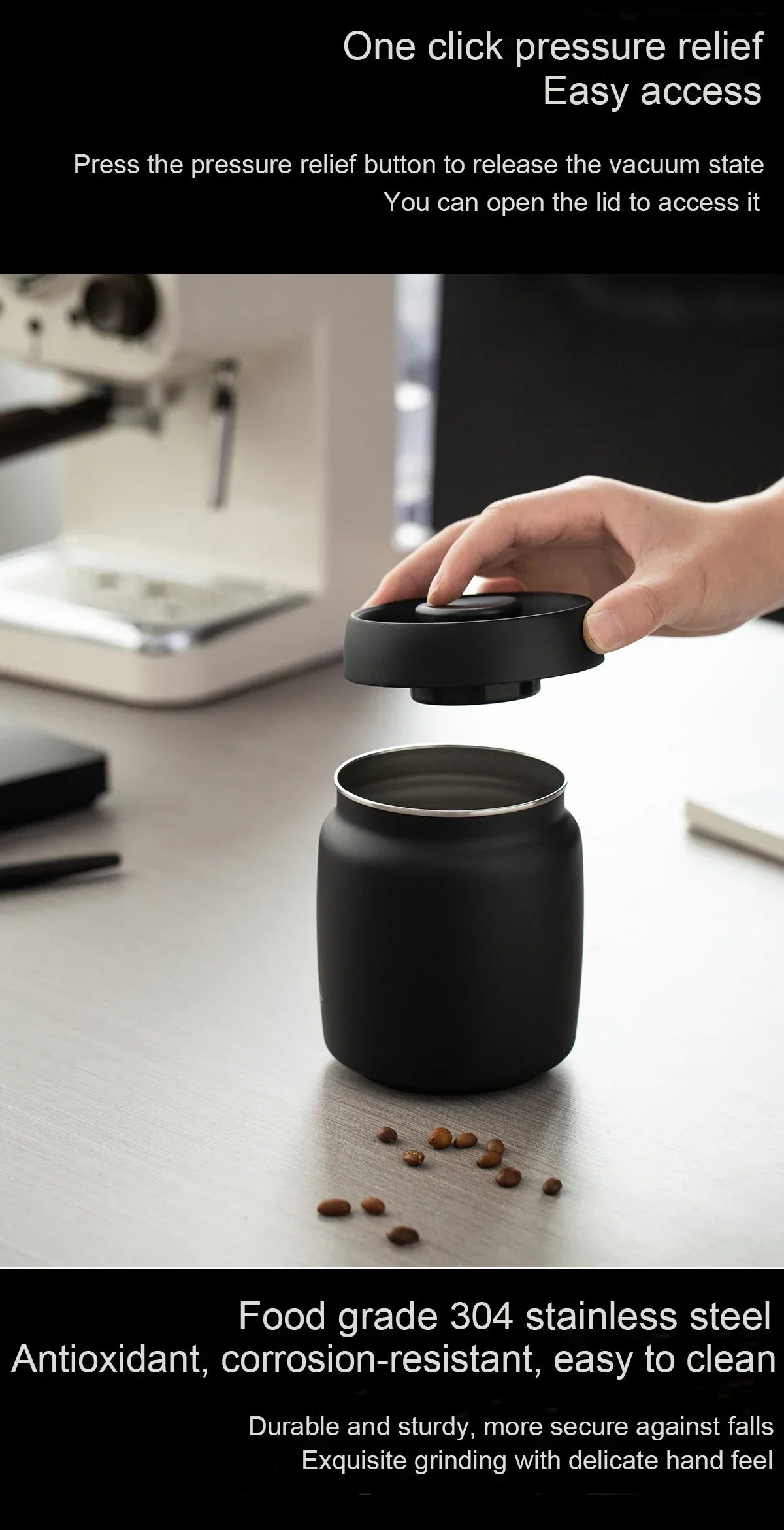 Royallure Stålkontainer med vakuum för kaffe, te och kök Carvallo