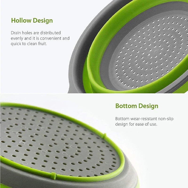 Carvallo Fällbart Silikon-sil med Handtag | Platsbesparande Kökssil för Avrinning av Pasta, Grönsaker & Frukt | Värmeresistent & BPA-fri Carvallo