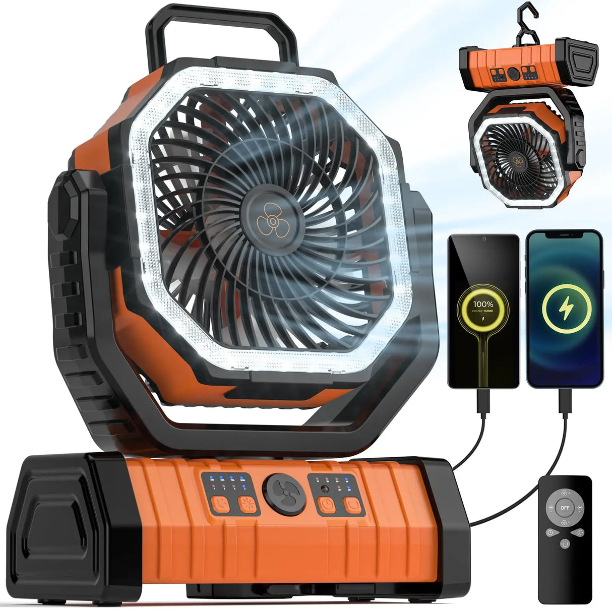 20000mAh uppladdningsbar campingfläkt med LED-lampa och USB-strömbank Carvallo