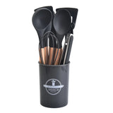 Carvallo Silikon Kök Redskap Set | Värmebeständig upp till 230 °C | 12-delar med Trähandtag | Visp, Spatel, Tång & mer Carvallo