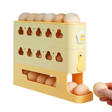 Carvallo Ägghållare för kylskåp | 3-lagers rullorganisatör | Platsbesparande & stötsäker | För upp till 24 ägg | 33,3 × 7,1 × 23,5 cm Carvallo