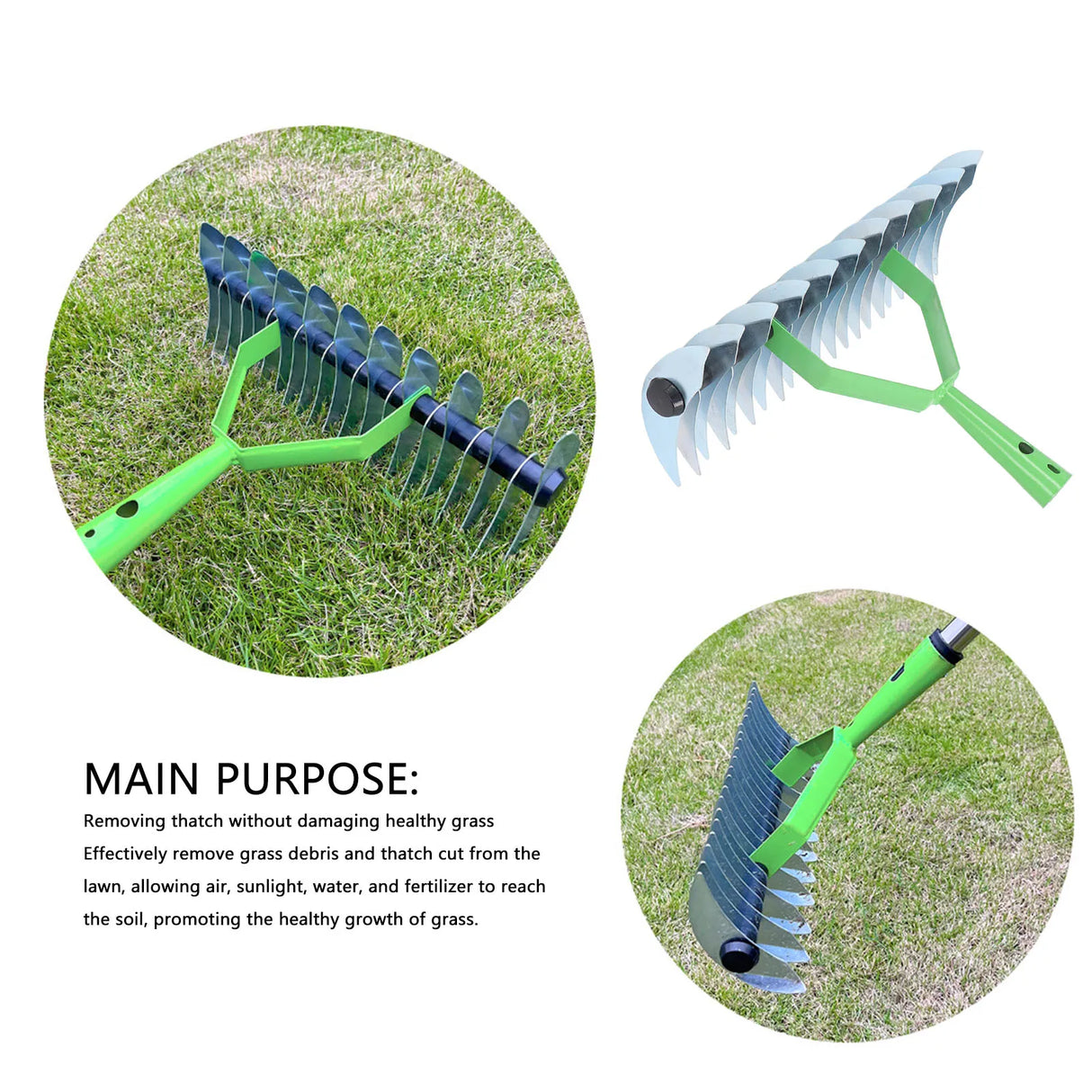 Carvallo Rechenkopf | Gräsvertikaler i rostfritt stål | Böjda tänder | För mossa, löv & jordvård Carvallo