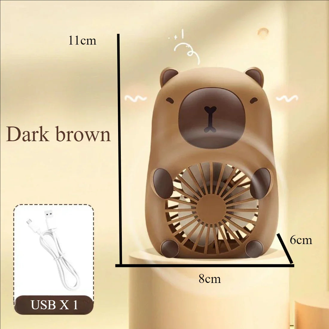 Carvallo MiniCool Mini Bordfläkt Hund & Capybara | 3-Stegs Vind | USB-Laddning | Tyst & Handhållbar Carvallo