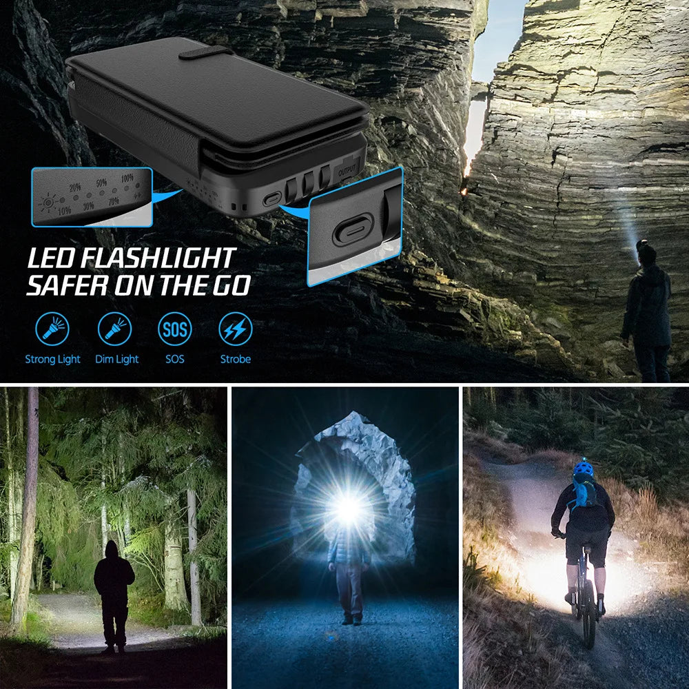 Carvallo Powerbank VoltCore X Pro 43800mAh | 20W Snabbladdning | 10W Trådlös laddning | Inbyggda kablar & LED-lampa | Utomhus & Resor Carvallo