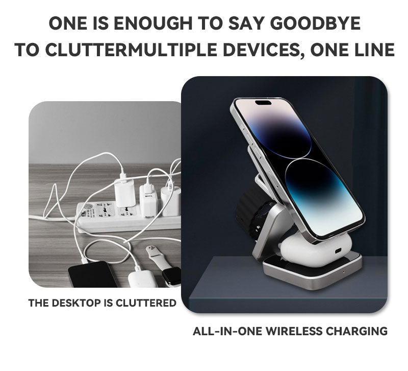 3 i 1 Snabb Magnetisk Fällbar Trådlös Laddare För iPhones, AirPods och Apple Watches Carvallo