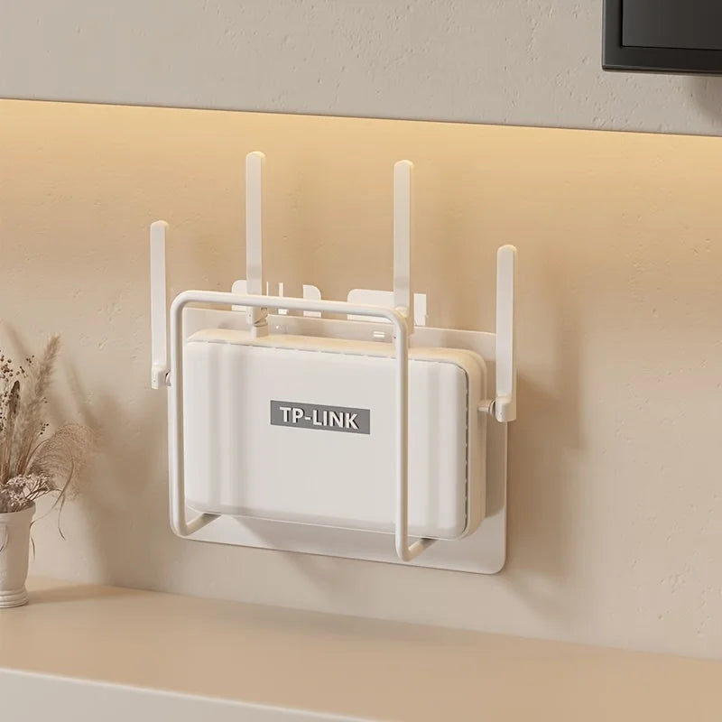 Carvallo-router-hållare AirMount EasyFix | Väggmontering utan borrning | Vitt gjutjärn | Multifunktionell hylla Carvallo