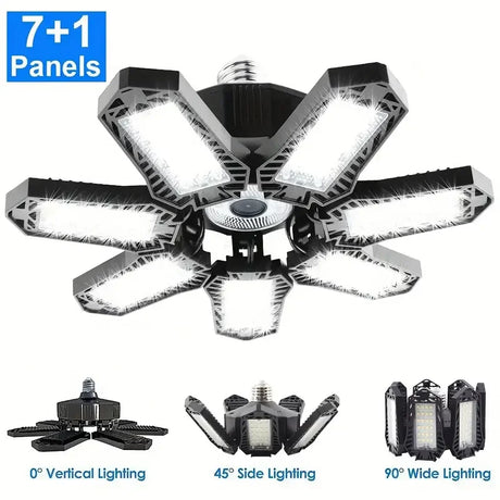 Carvallo LED Garage Lamp | Foldable Ceiling Light with 3–12 Adjustable Panels | E27 Socket | 6500K Daylight – For Workshop, Warehouse & Garage Carvallo