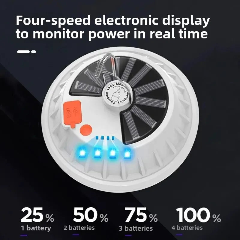 Carvallo Solar UFO-Campinglampa | Med fjärrkontroll | Uppladdningsbar & Bärbar | För utomhus, nödsituationer & nattmarknader Carvallo