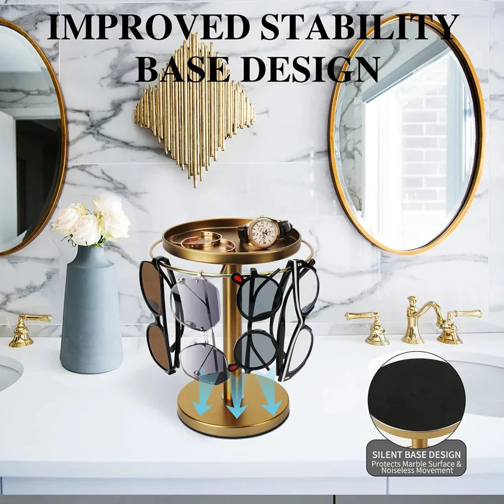 Carvallo Rotatable Sunglasses Organizer | 360° Rotating Stand with Jewelry Tray | Stainless Steel | 20 × 24 × 15 cm Carvallo