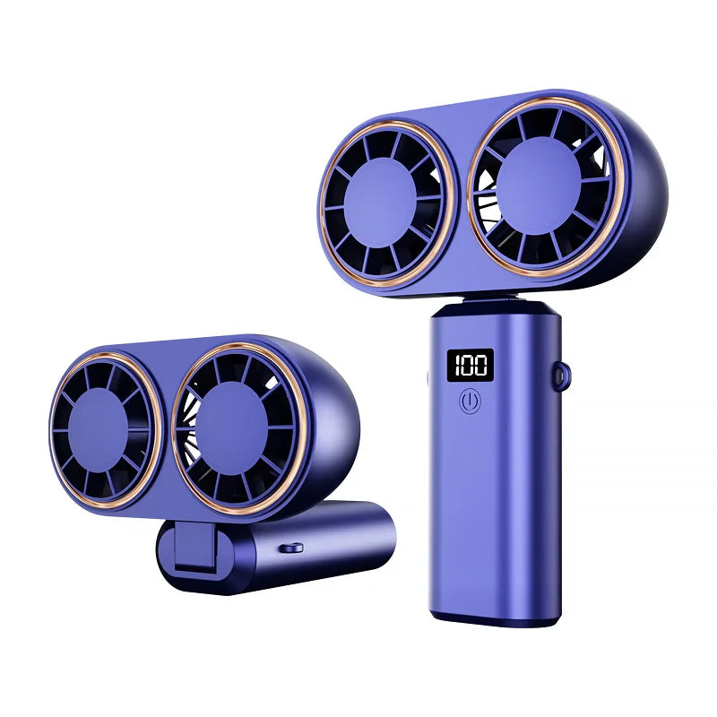 Carvallo Go Dubbel-Turbo Fällfläkt | 5 Hastigheter | USB-Laddning | Bärbar Handfläkt för Sommar & Resor Carvallo