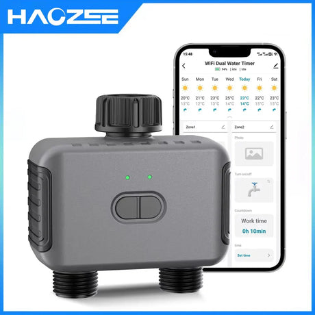Carvallo Trädgårdsbevattning AquaZeno TwinControl | Zigbee-kompatibel bevattningstimer | 2 zoner, 6 program, regnavbrytare & LCD-display Carvallo