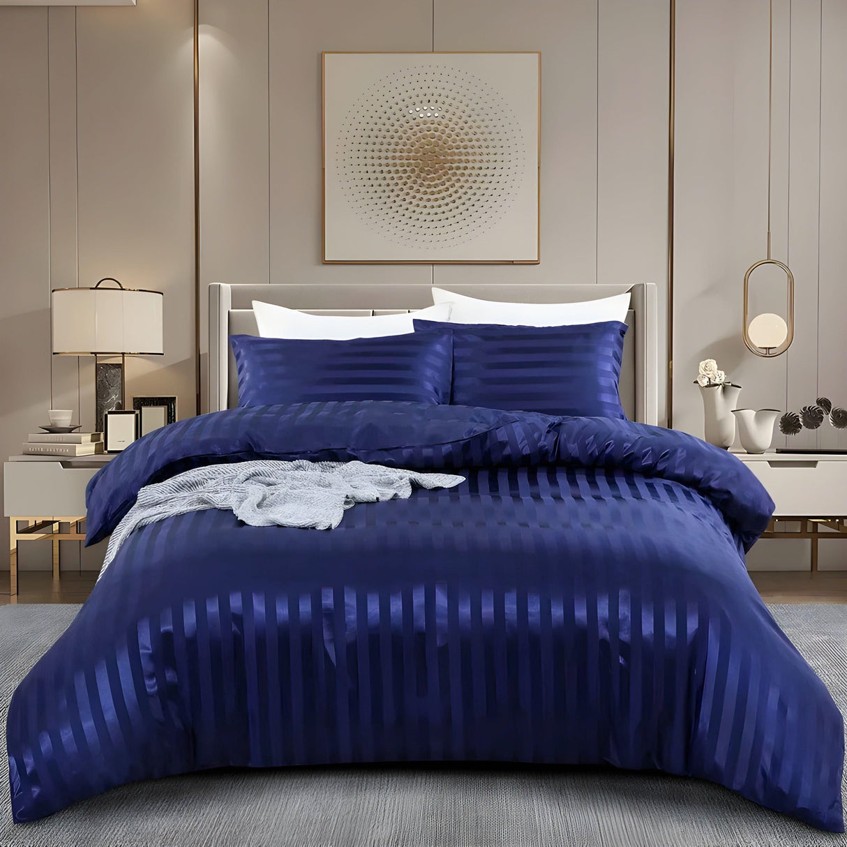 LuxSleep sängkläder set - 3-delat lyxigt randigt sängkläder set [sängkläder med dragkedja, örngott] Carvallo