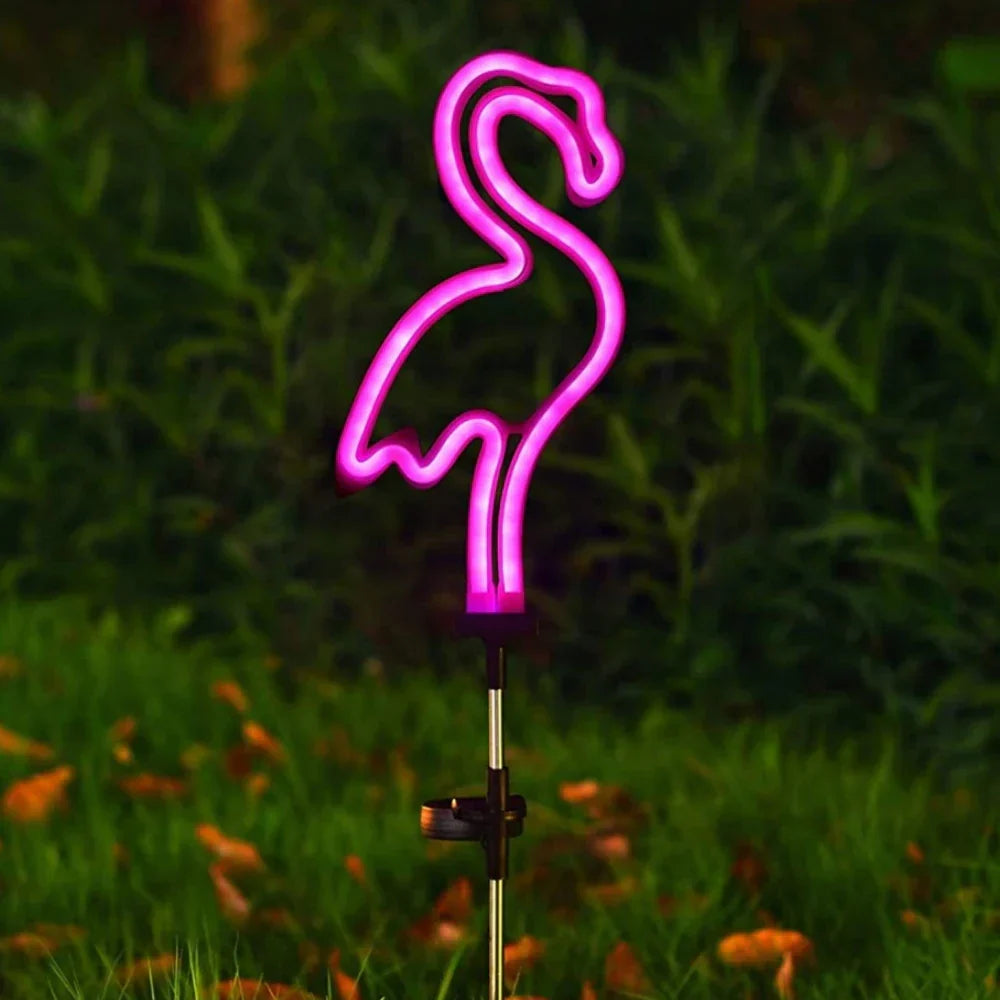 Carvallo NaturDécor Solar-Neon-Trädgårdslampa Kaktus & Flamingo | LED Jordspett IP65 Vattentät Carvallo