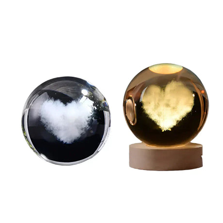 LumiCrystal - 3D LED Nattljus med Stjärnprojektor och Träbas Carvallo