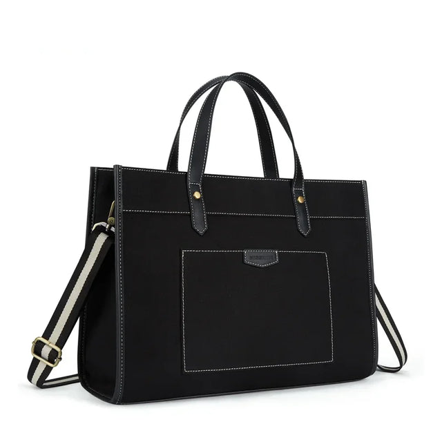 Carvallo Canvas Laptop-väska Dam 15,6 tum | Stor axelväska med fack för kontor, universitet och resor | Stilig handväska med axelremmar och laptopfack Carvallo