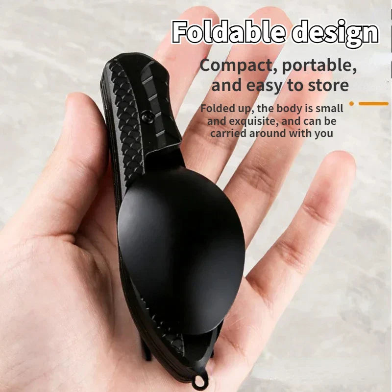 Carvallo 3-i-1 Campingbestik | Sammenklappeligt udendørs bestiksæt med kniv, gaffel & ske | Rustfrit stål | Kompakt & robust | Til camping, vandreture & rejser Carvallo