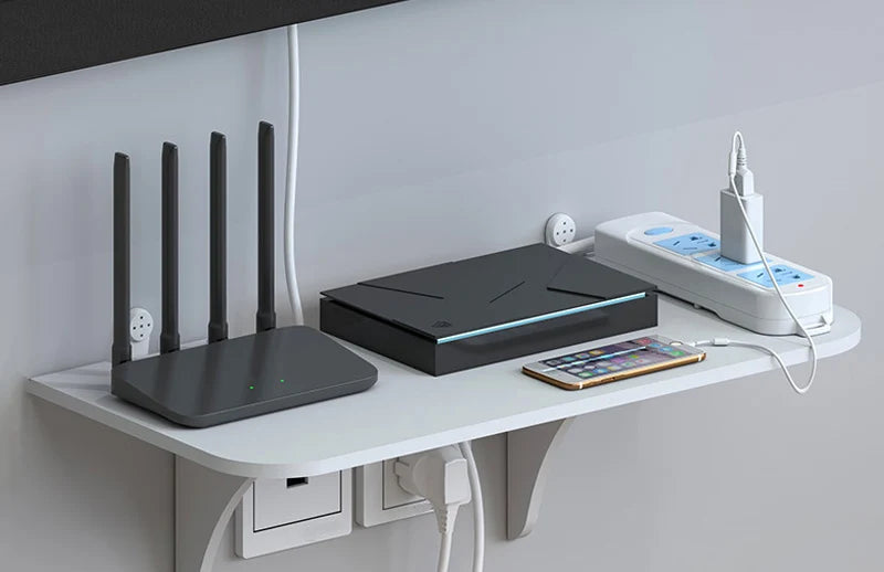 Carvallo Organizer | Svävande väggställ utan borrning | Dold hållare för WLAN-router, TV-låda & tillbehör | PVC, Vit | 30 × 15 × 12 cm Carvallo