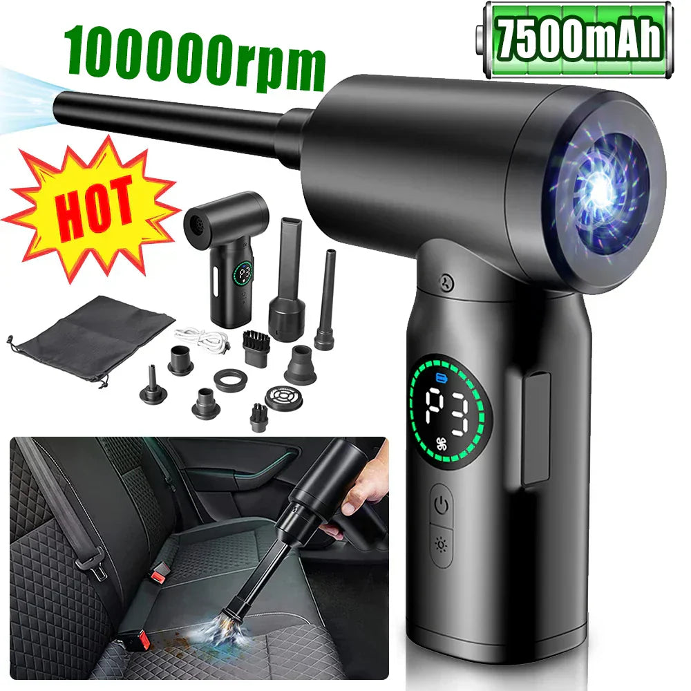 2-i-1 Bärbar Dammsugare och Blås med Tryckluft och LED-ljus (7500mAh) Carvallo