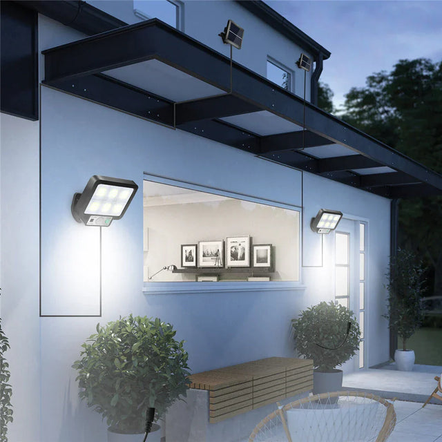 Carvallo Solar Vägglampa med rörelsesensor & avskilt solpanel | 72 COB LED-lampor | 3 ljuslägen | IP65 Vattentät | För trädgård & uppfart Carvallo