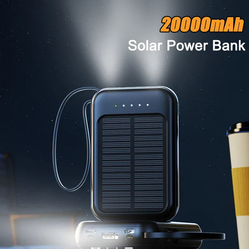 Carvallo-Powerbank Solivon Core 20K | 20.000 mAh | Med integrerade kablar & LED-lampa | För iPhone, Samsung, Xiaomi & mer Carvallo