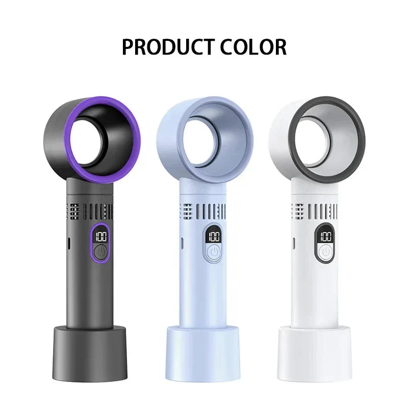 Carvallo Bladeless Handfläkt med Digitaldisplay | 100-Stegs Vindkraft | USB-laddning & 3000mAh Batteri | Bärbar Turbofläkt Carvallo