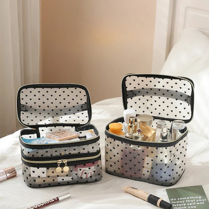 Carvallo TravelMesh kosmetikväska med dubbelfack | Stort volym & dragkedja | Svart & Transparent Carvallo